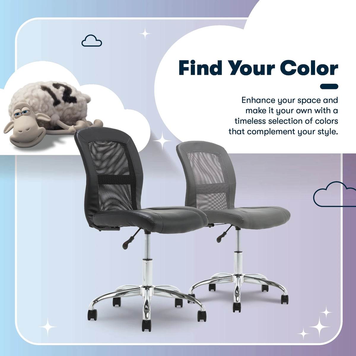 Serta Essentials Armless Task Chair, Faux Leather and Mesh, Cream