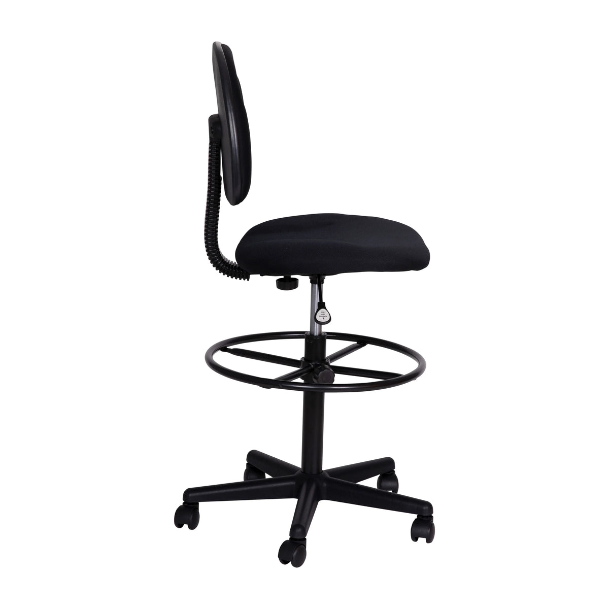 Emma  Oliver Black Fabric Drafting Chair (Cylinders: 22.5"-27"H, 26"-30.5"H)