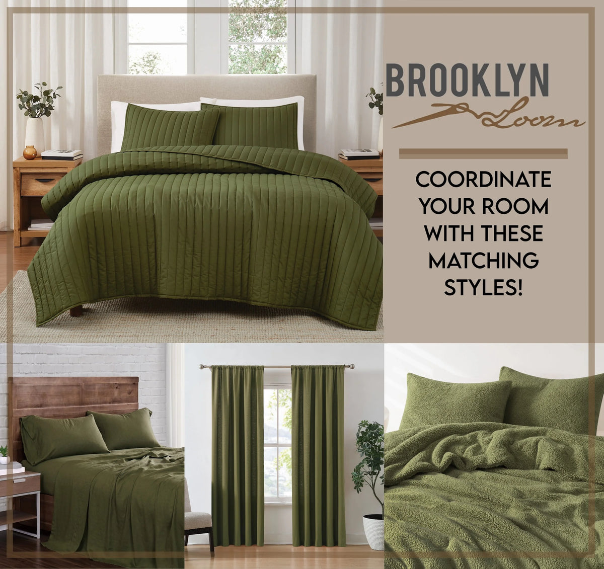 Brooklyn Loom Flax Linen 100% Linen Deep Pocket Olive Green 4-Piece Queen, All Season, Adult Size, OEKO-TEX Certified