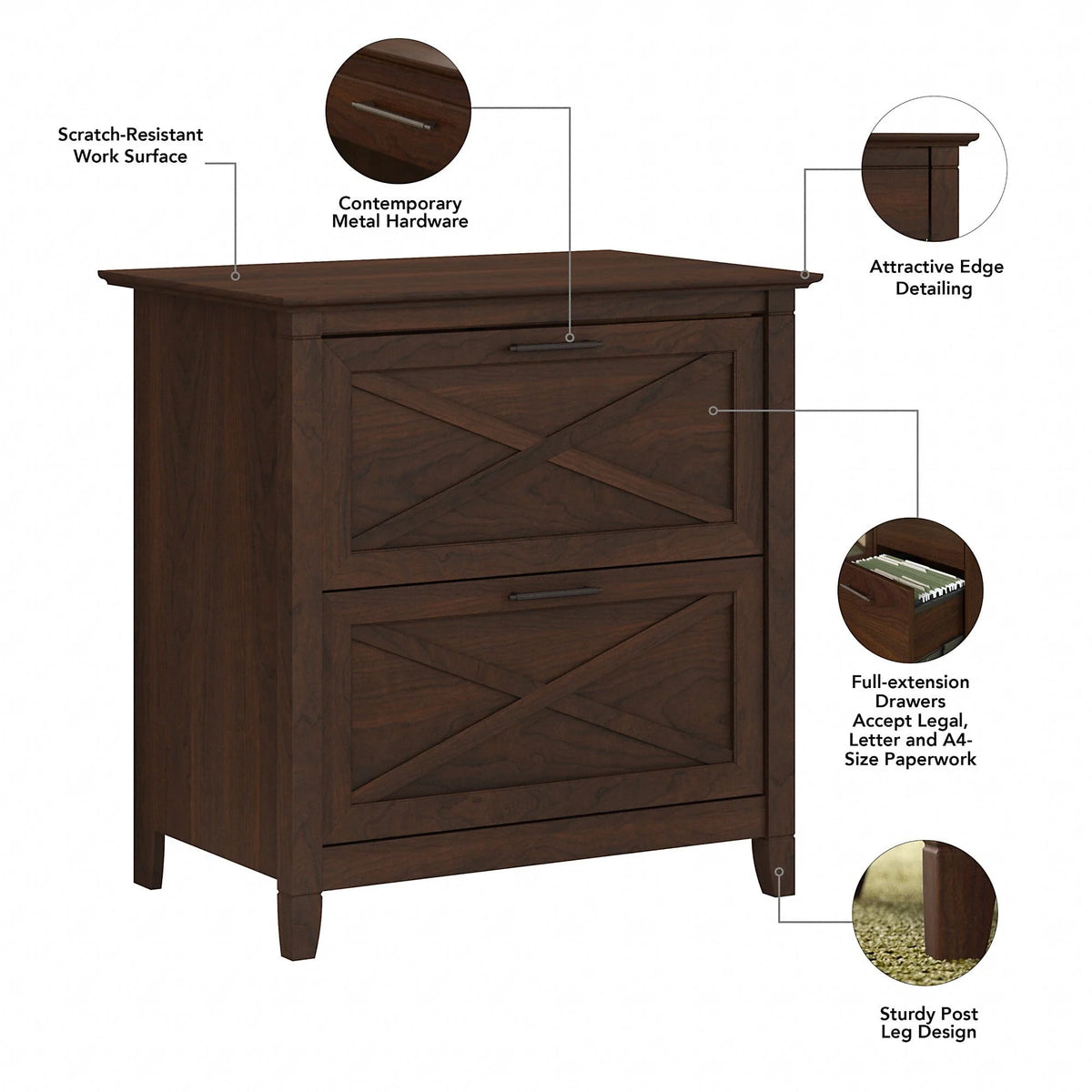 Bush Furniture Key West 2 Drawer Lateral File Cabinet in Bing Cherry