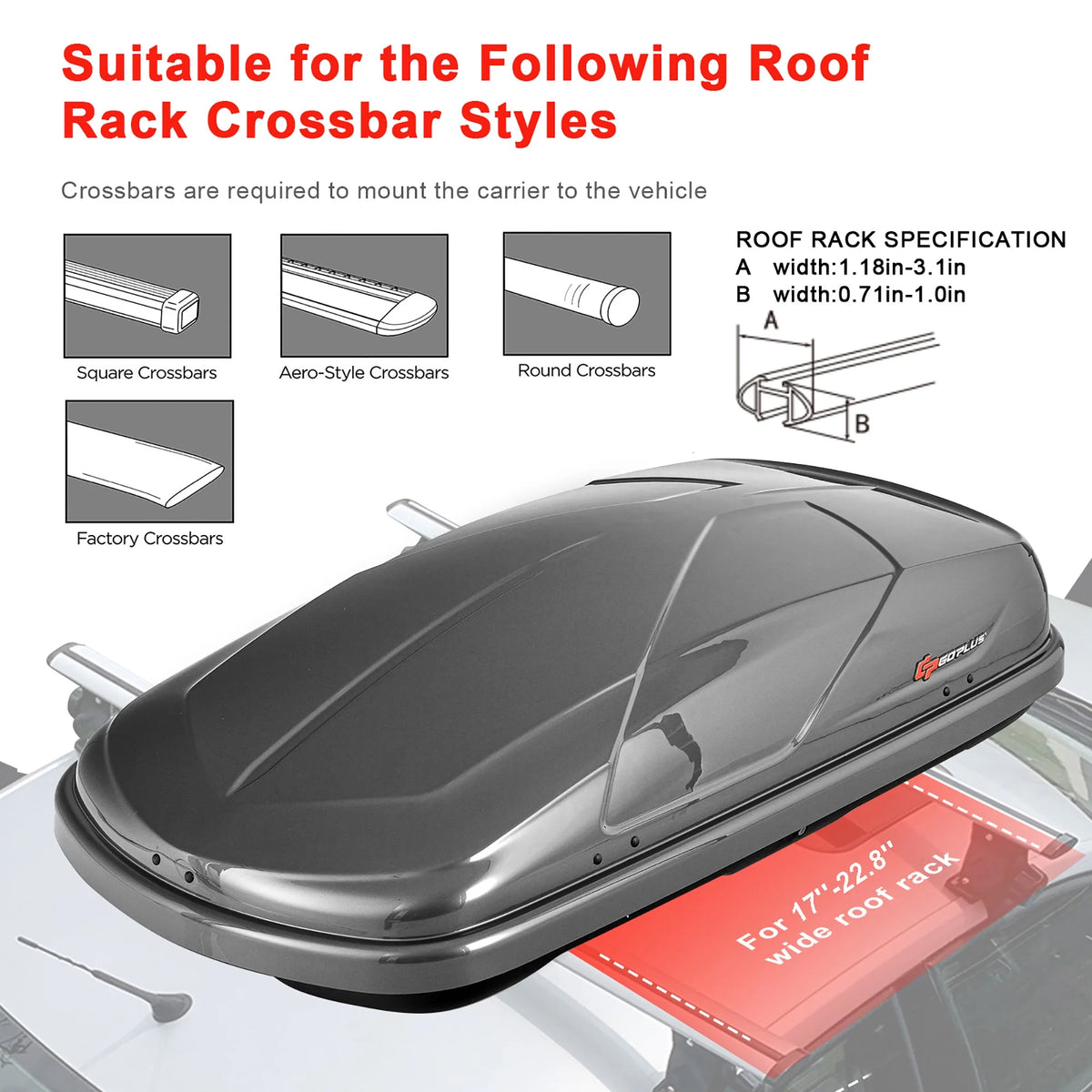 Goplus 14 Cubic Feet Cargo Box Dual-Sided Opening Rooftop Carrier Heavy Duty White