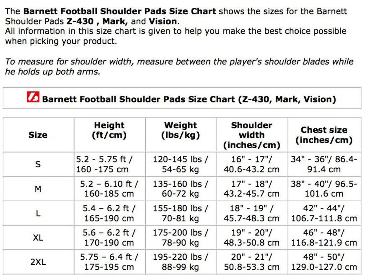 Barnett VISION I Football Shoulder Pad, QB-WR-DB