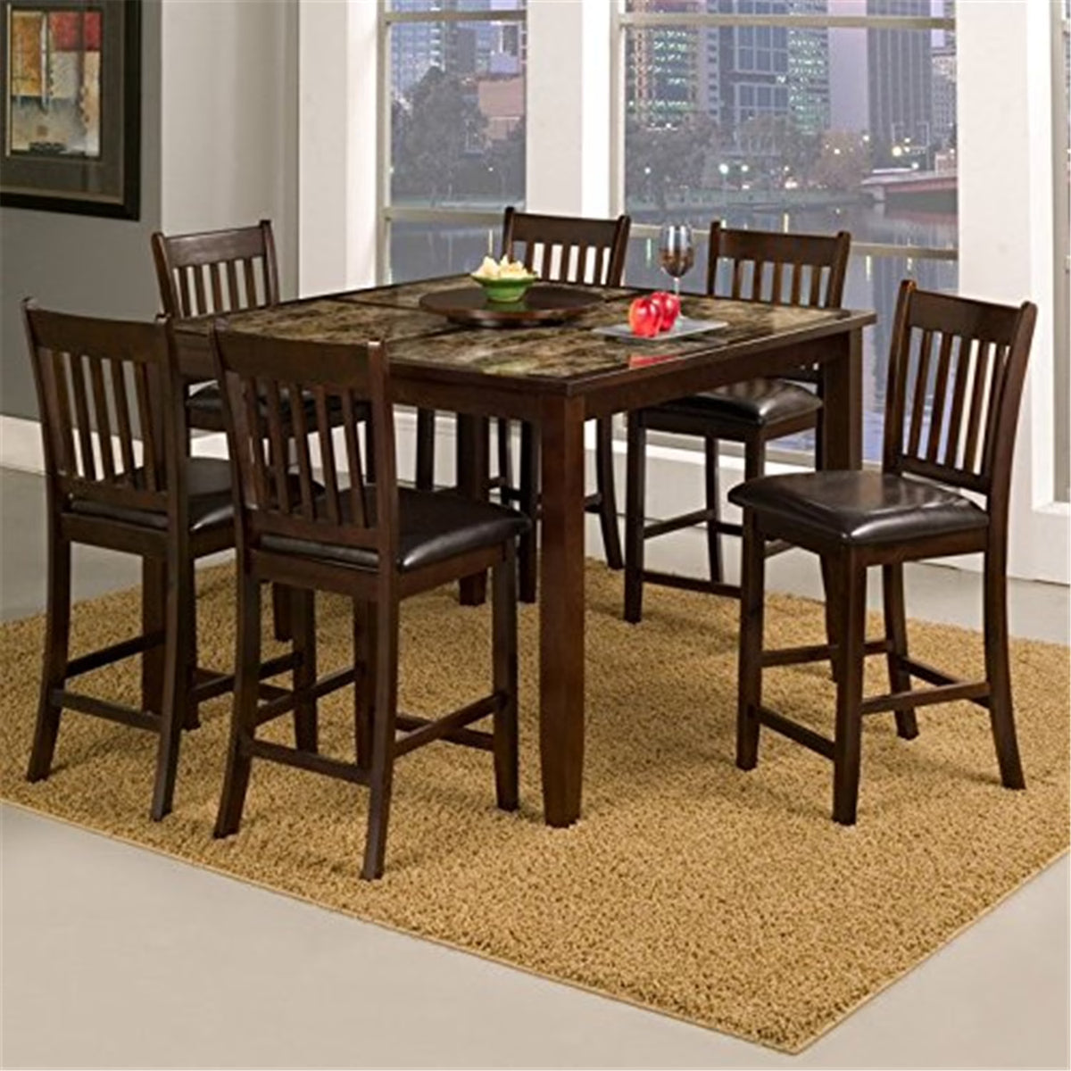 Capitola Faux Marble Large Pub Table