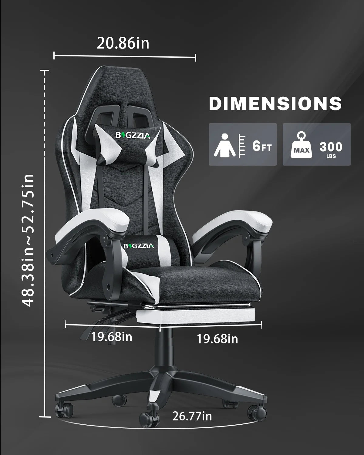 Bigzzia Gaming Chair with Footrest, Gaming Chair for Adult with Headrest and Lumbar Support,Red