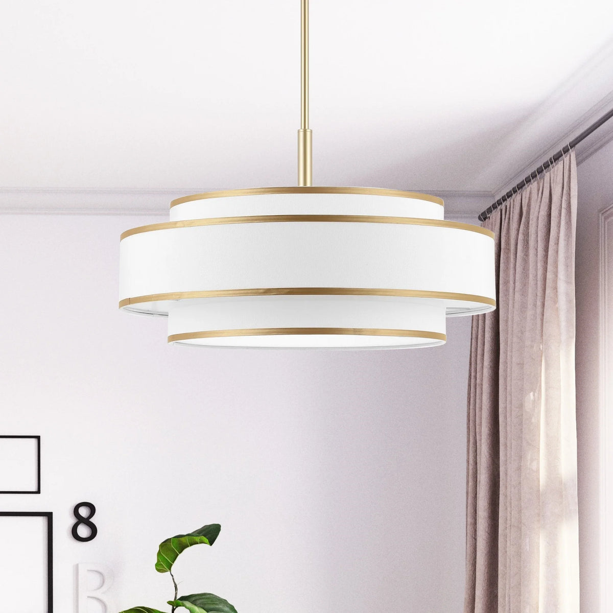 GetLedel 5-Light Double Shaded Dimmable Drum Chandelier Black
