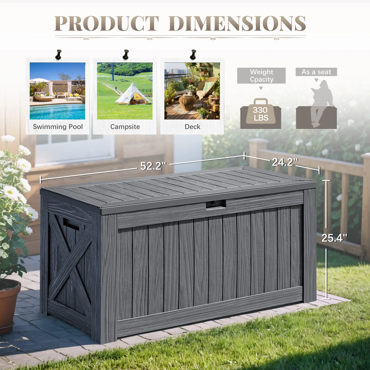Devoko 120 Gallon Outdoor Patio Box Deck Plastic Resin Storage Box Backyard, Dark Grey