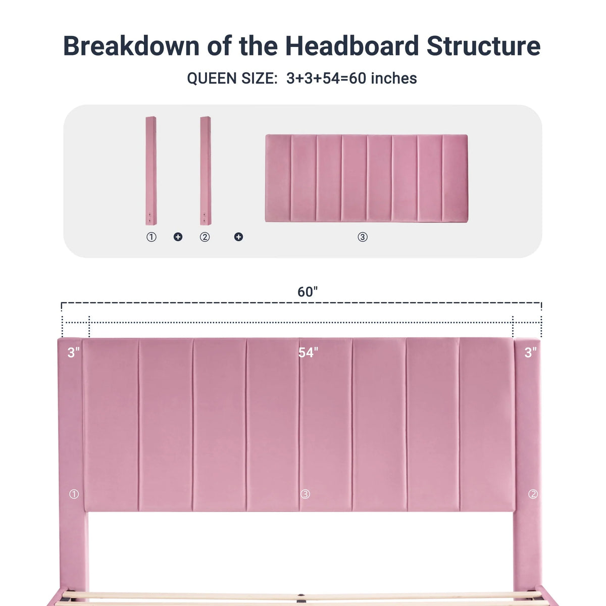 Allewie Queen Velvet Upholstered Bed Frame with Vertical Channel Tufted Headboard, Light Pink