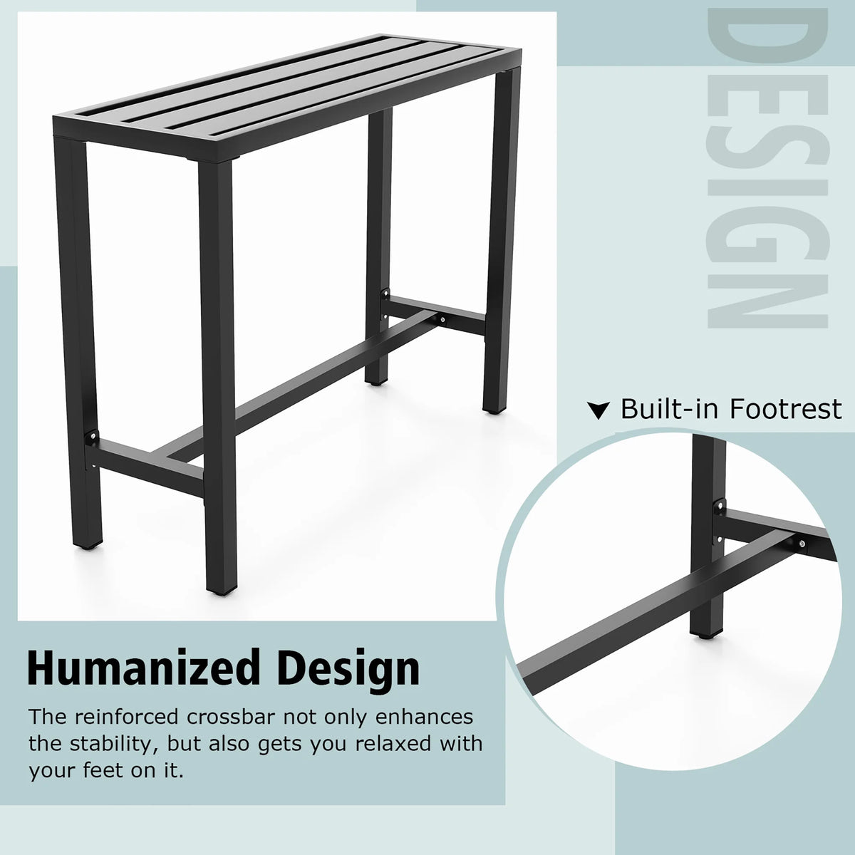 Costway Outdoor Metal Bar Table 55'' Patio Rectangular Counter Height Dining Table Black