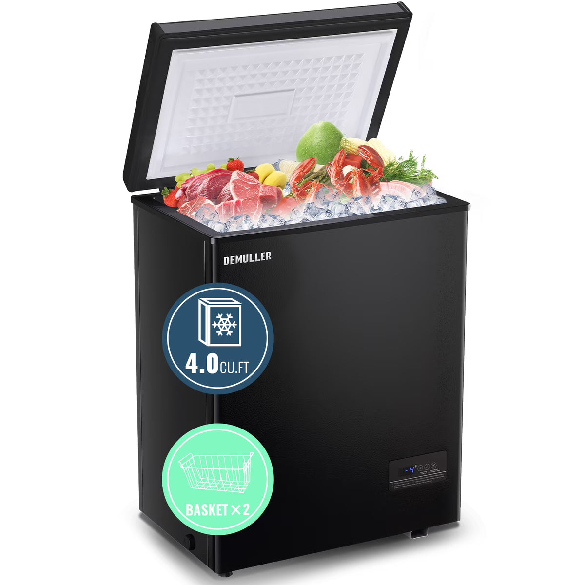 DEMULLER Deep Chest Freezer Freezers with Two Storage Baskets Ultra-Low Temperature Black 79-B-1