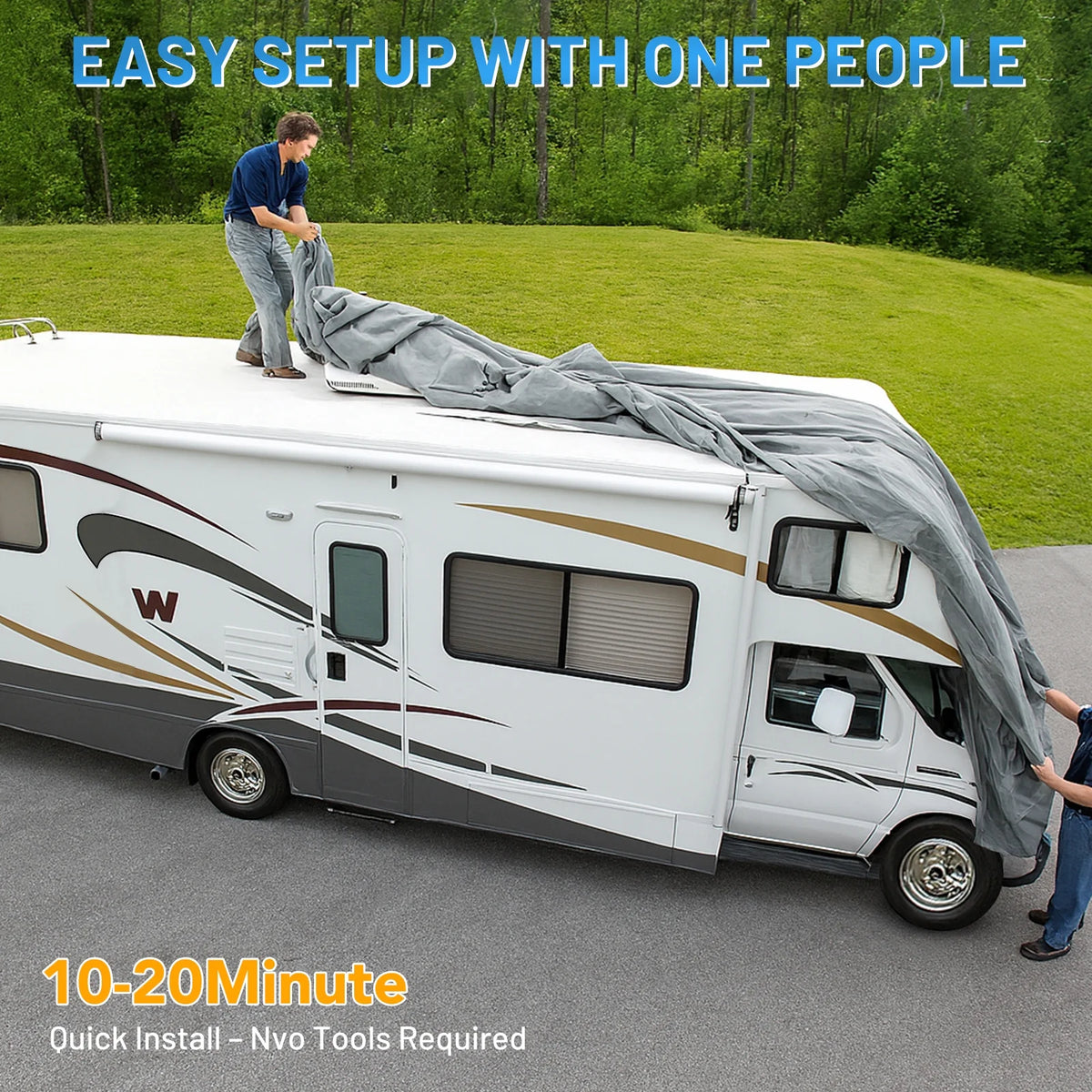 Filluck Lightweight & Easy Install RV Cover for Travel Trailers (20-22FT), Heavy-Duty 6-Layer Fabric All-Weather & UV Resistant Protection w/ Wind Straps & Vents