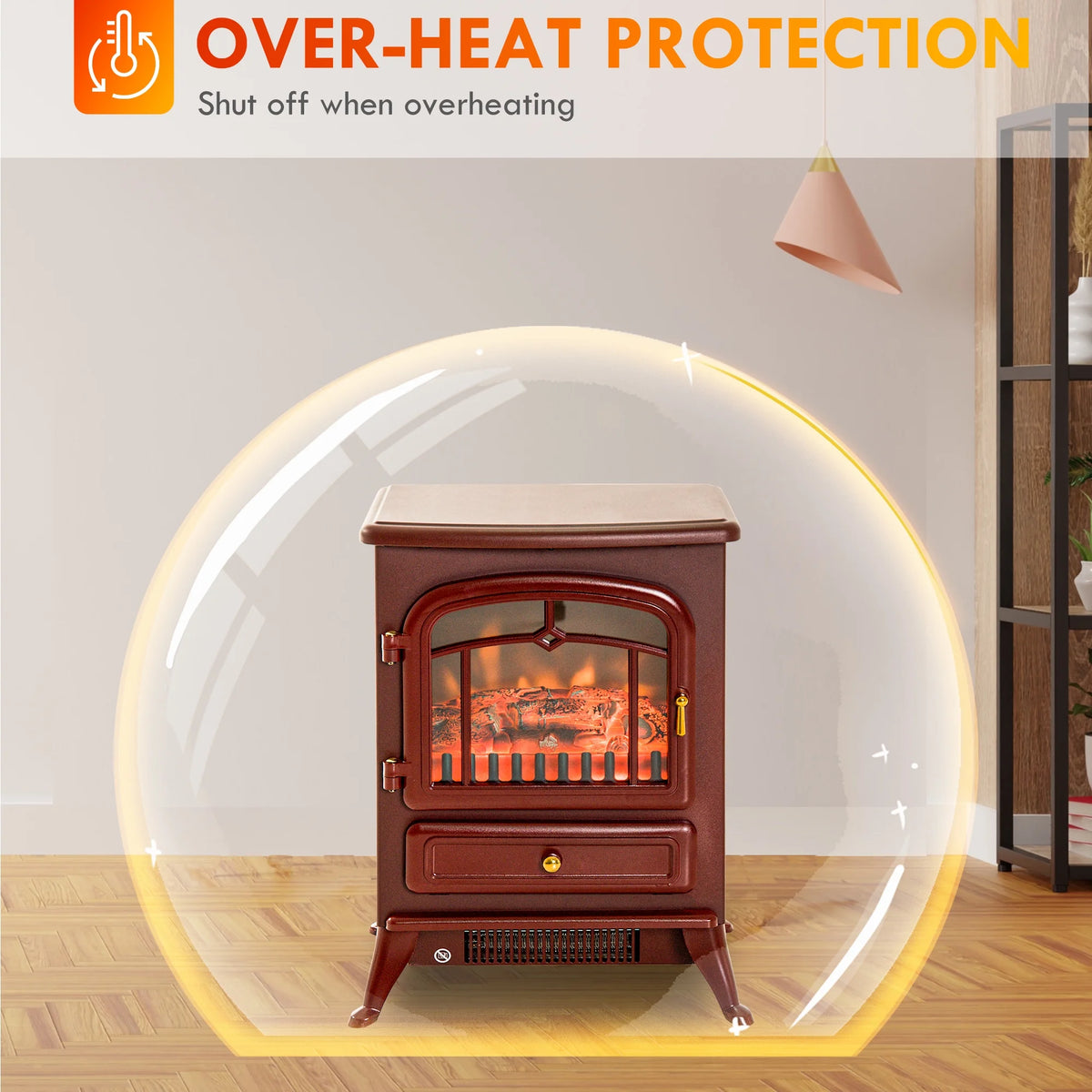 HOMCOM Electric Fireplace Heater, Fireplace Stove with Realistic LED Flames and Logs, and Overheating Protection, 725W/1450W, Red