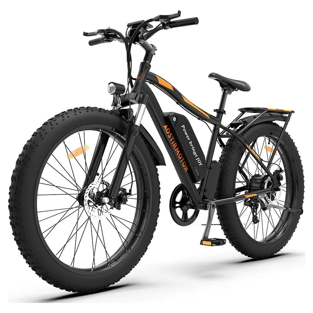 Aostirmotor Electric Mountain Bike, 48V 13AH Removable Lithium Battery 750W Ebike with Rack, 26" 4.0 inch Fat Tire Bike, Electric Bicycle for Adults(Black)