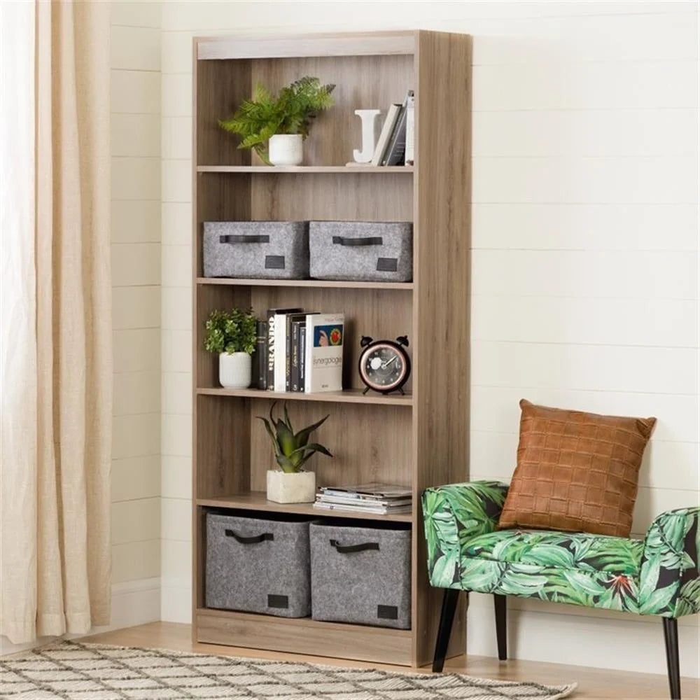 Pemberly Row 5-Shelf Transitional Wood Bookcase in Morgan Cherry