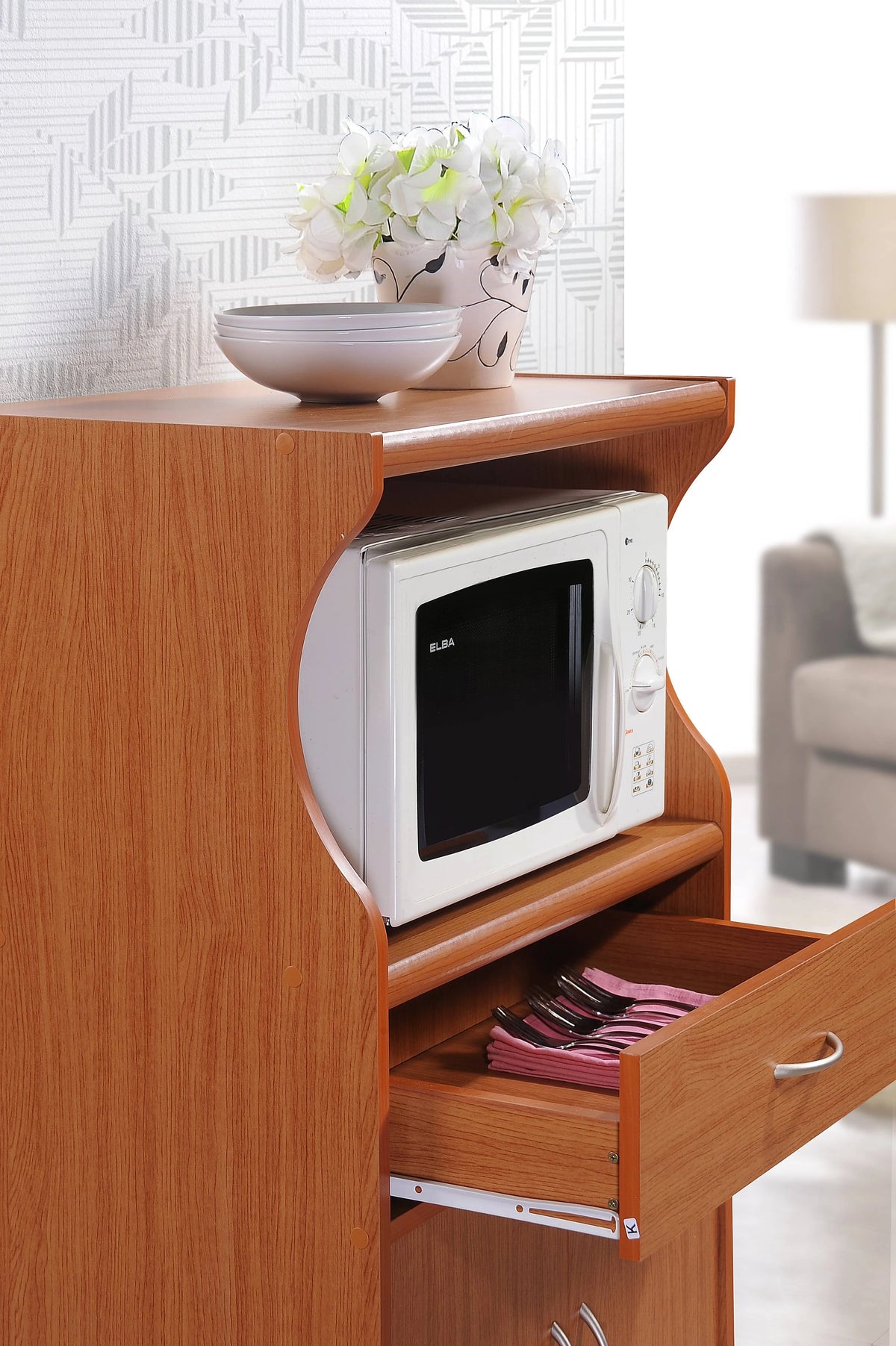 Hodedah Microwave Kitchen Cart, White
