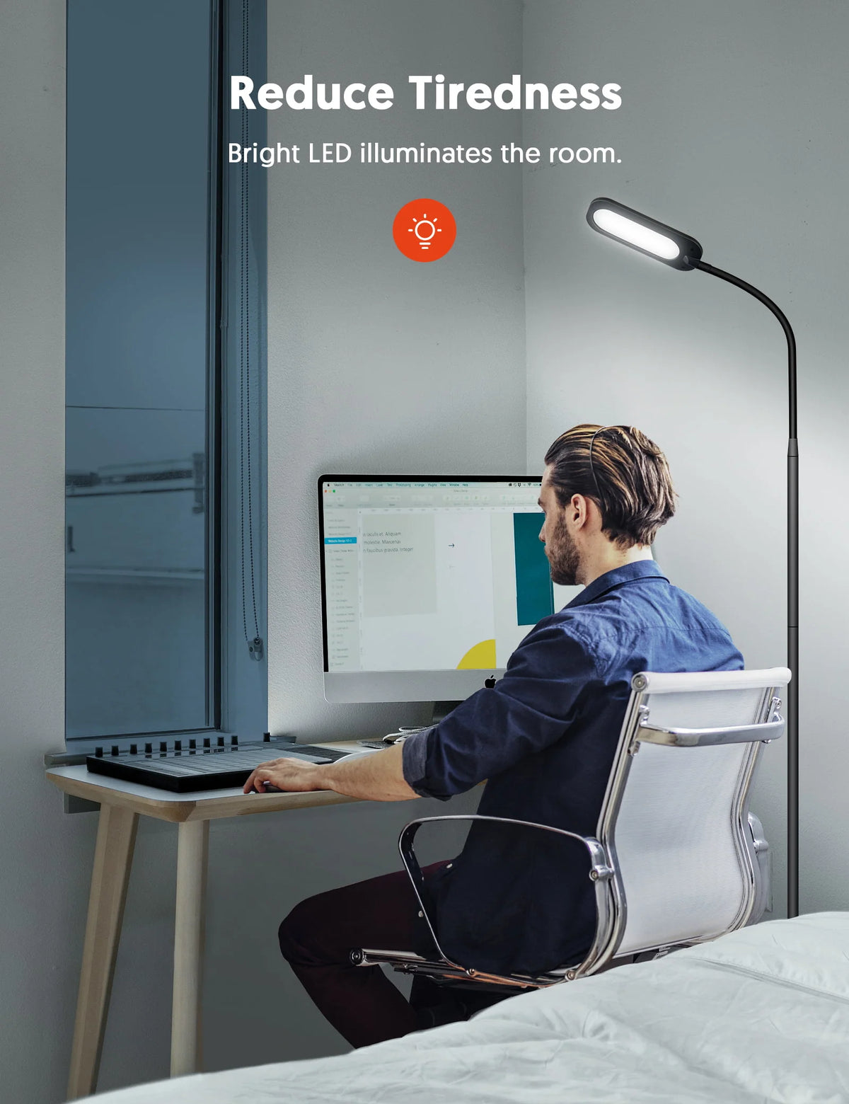 TECKIN Floor Lamp, Dimmable Black Lamp with 5 Color& 4 Brightness and Adjustable Gooseneck