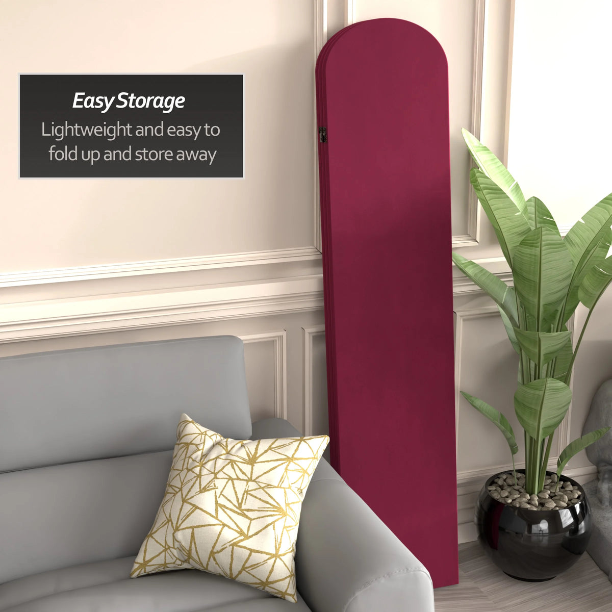 6 ft. Classic Arch Velvet Room Divider Lilac 3 Panel
