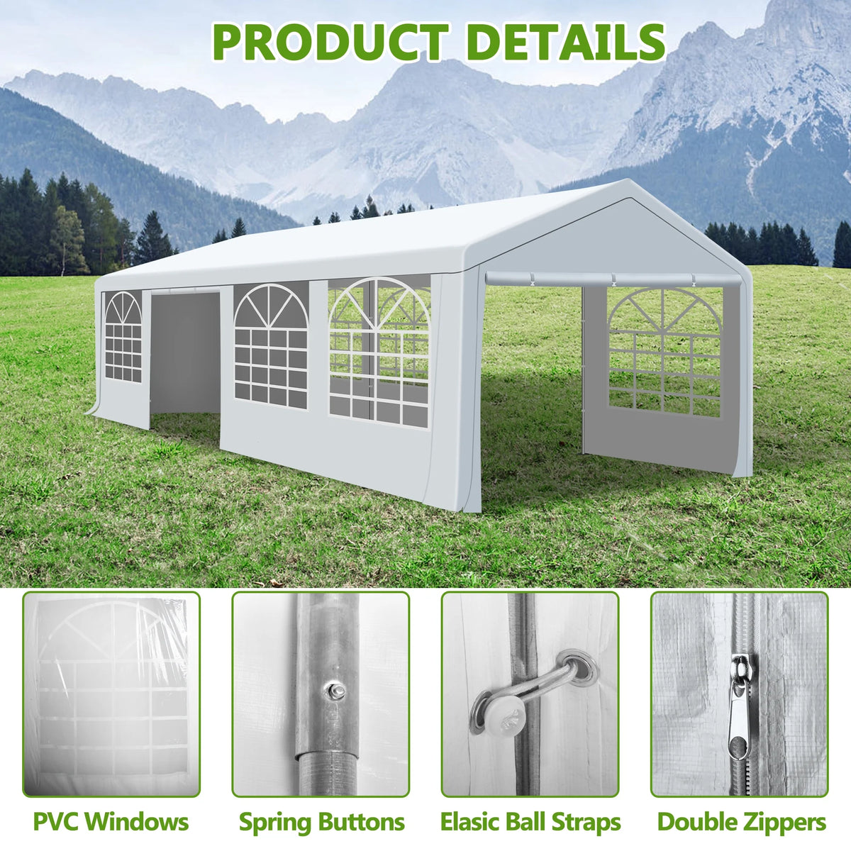 Gartooo 20'x20' Heavy Duty Party Tent, Outdoor Wedding Party Tent with Removable Sidewalls, Outdoor Canopy for Events