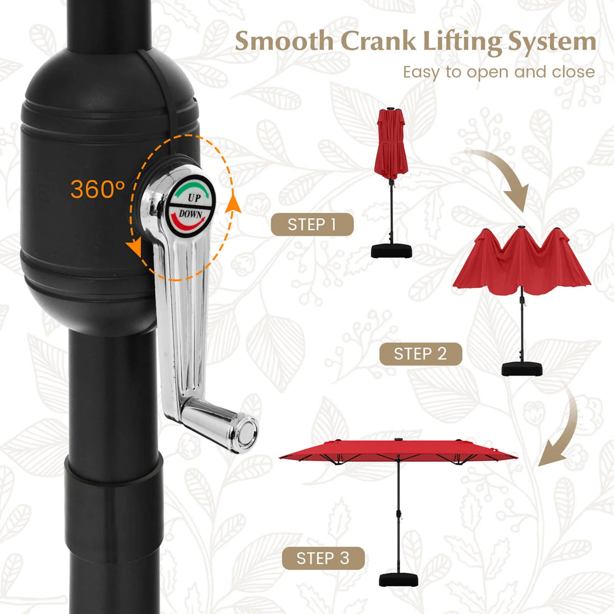 Costway 13ft Beige Rectangle Double-sided Patio Umbrella, Crank Lift