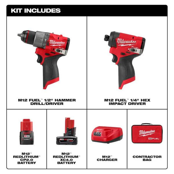 M12 FUEL 12-Volt Cordless Hammer Drill and Impact Driver Combo Kit with Impact Duty Titanium Drill Bit Set (23-Piece)