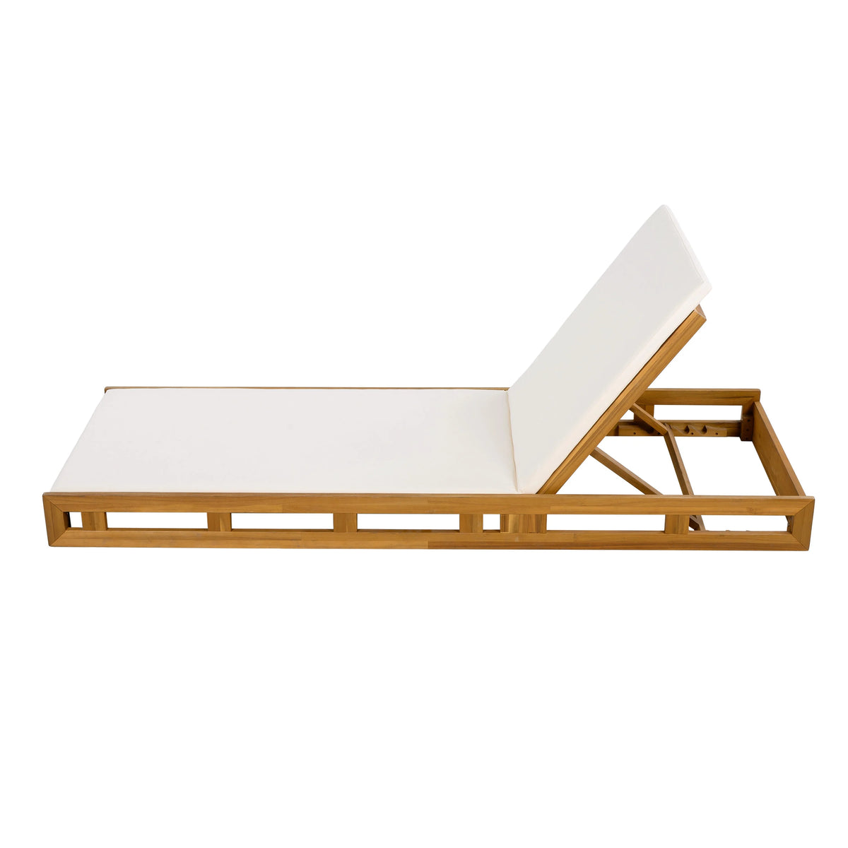 Patio Seating LOUNGE CHAISE SET, ACACIA WOOD WITH WATER-RESISTANT LOUNGE CUSHIONS (CREAM & 4 INCH THICK) - MATCHING DARK GREY VERSION AVAILABLE,Outdoor Seating