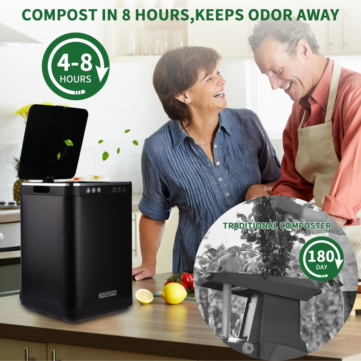 KEEPEEZ 4L  Large Capacity Odoroster for Kitchen,Turn Food Waste to Fertilizer for Garden, Food Waste Compost Machineless Quiet Electric Comp