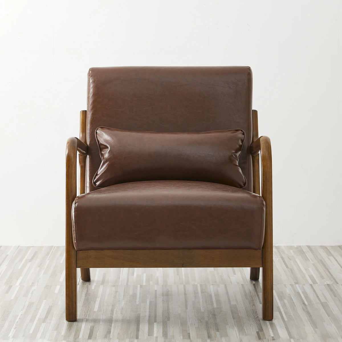 Glitzhome Mid Century Solid Wood Frame Accent Chair Modern Leather Lazy Chair