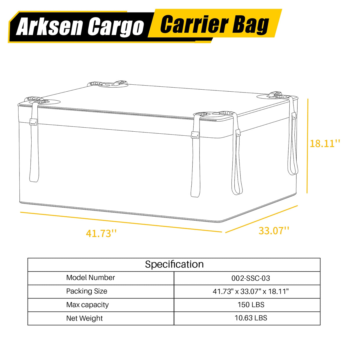 Arksen 29 Cubic Feet Waterproof Roof Top Luggage Storage Bag Heavy Duty Car Carrier Rooftop Bag W/ 12 Reinforced Straps, External Anti-slip Mat, 8 Door Hooks, For All Vechicles With/Without Rack