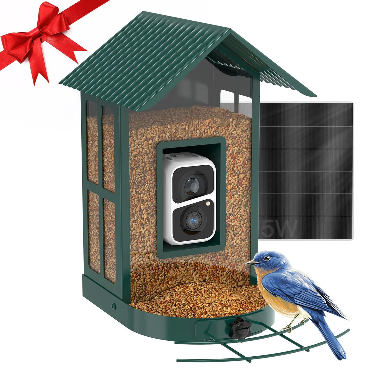 SOLIOM BF08 Smart Bird Feeder Camera with AI Identify Bird Species, Wild Bird Watching Cam, Live View, Instant Notifications, 5W Solar Panel -Metal Case