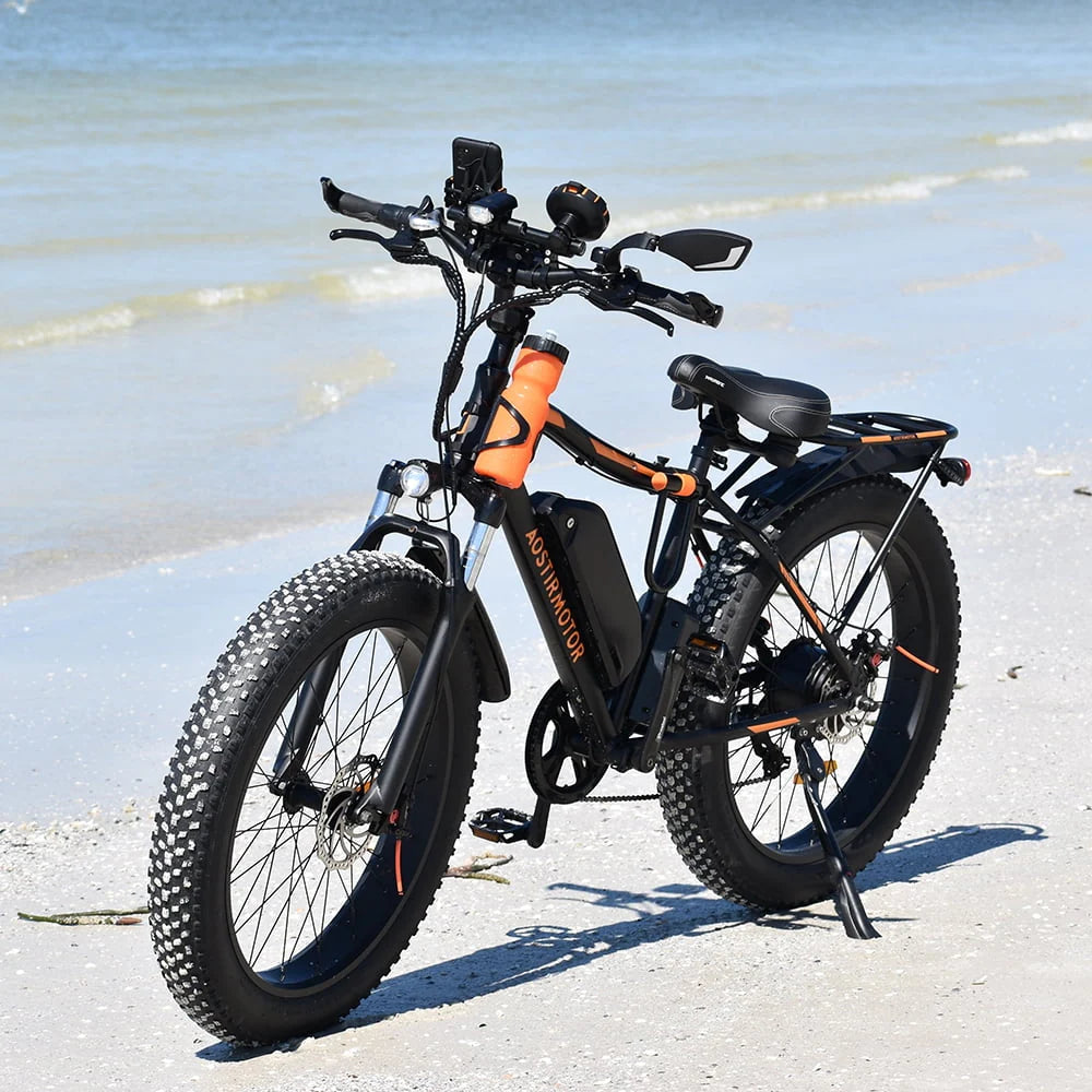 Aostirmotor Electric Mountain Bike, 48V 13AH Removable Lithium Battery 750W Ebike with Rack, 26" 4.0 inch Fat Tire Bike, Electric Bicycle for Adults(Black)