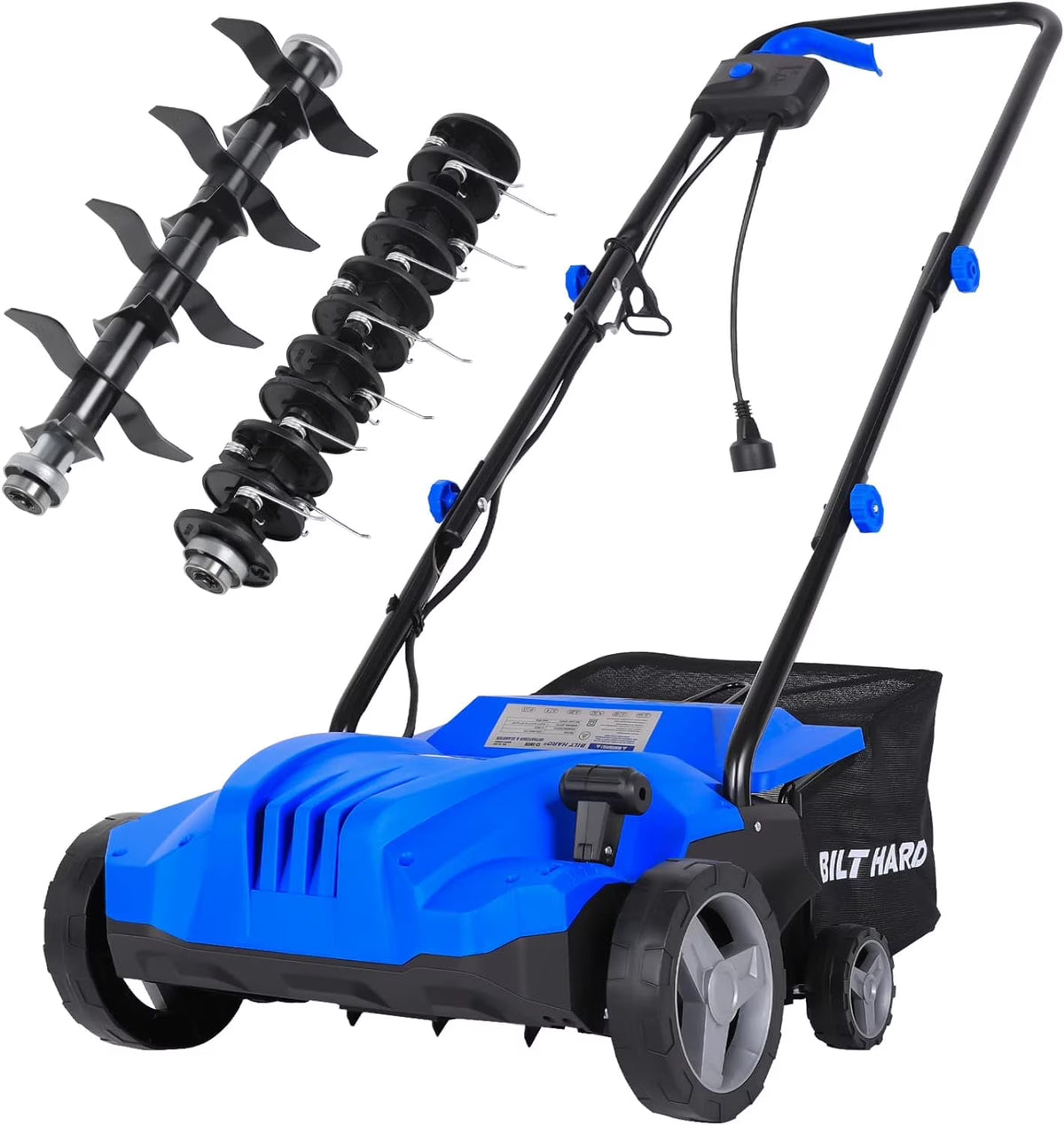 BILT HARD Dethatcher Scarifier Electric Powered, 12 Amp Copper Motor 13 inch Raking Width with 8 gal Thatch Bag