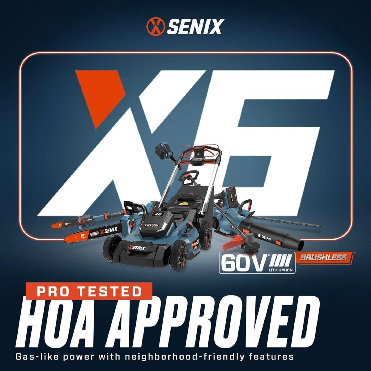 SENIX X6 60V Max* Brushless Cordless Leaf Blower with 4.0 Ah Battery and Charger, Variable Speed Up to 810CFM 170MPH, BLAX6-M1