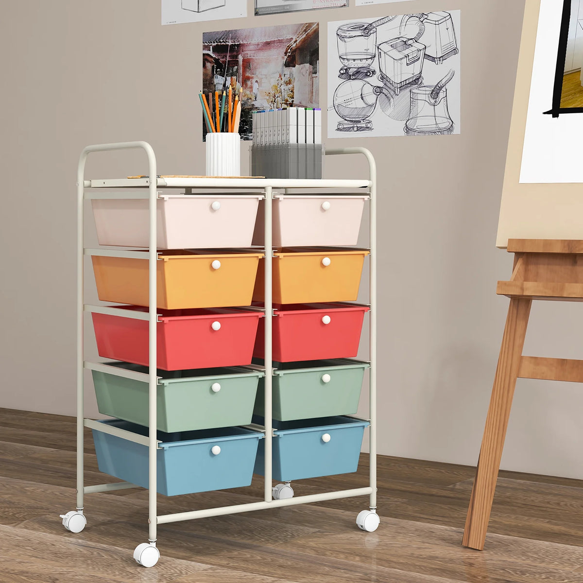 Gymax 10-Drawer Rolling Storage Cart Tools Scrapbook Paper Organizer on Wheels Black Gradient