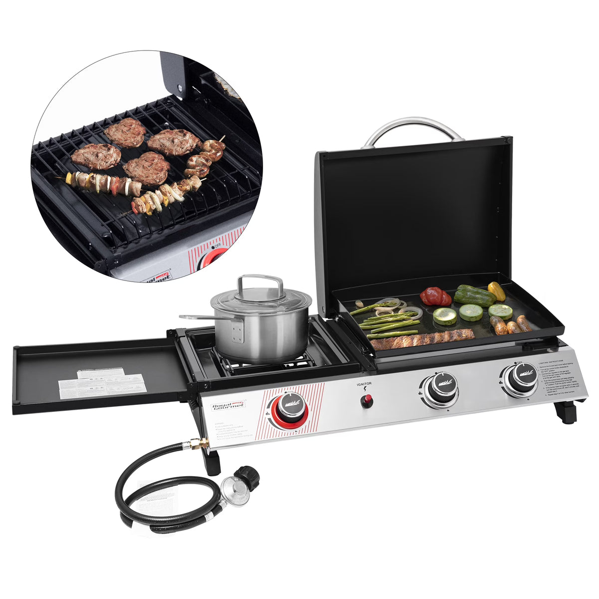 Royal Gourmet 3-Burner Portable Gas Griddle with Side Burner, PD1305H
