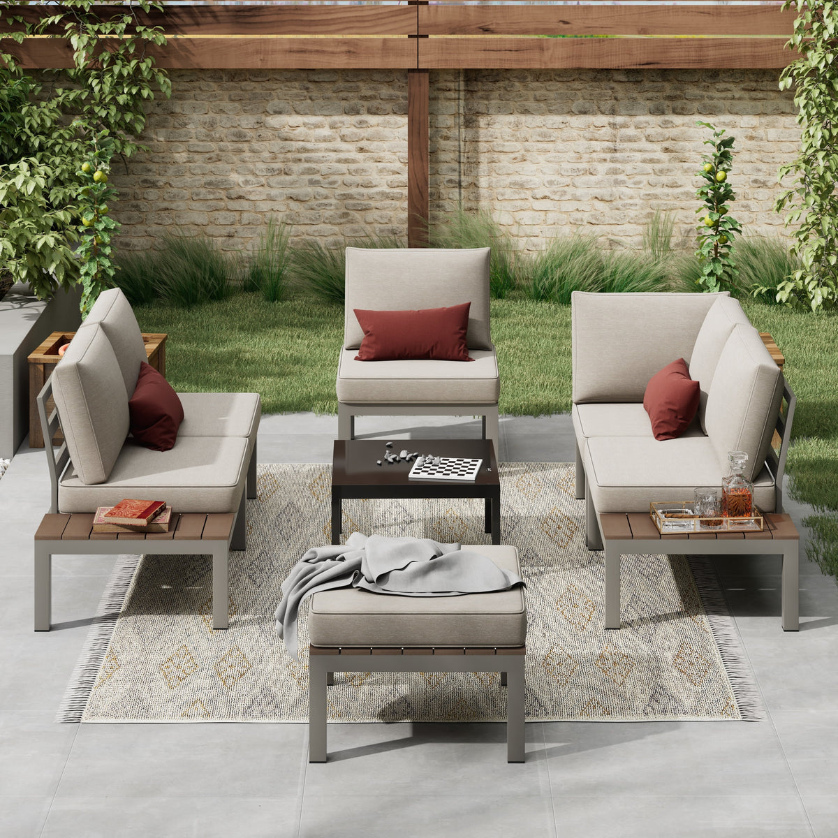 Corvus  Fox Bay Aluminum Outdoor 6-piece Sectional Sofa Set Beige