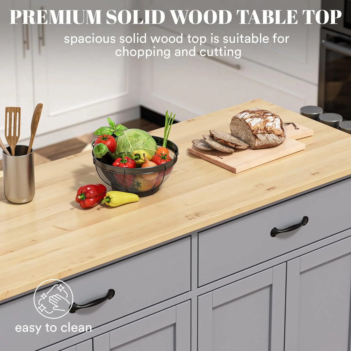 ZIVACATE Rolling Kitchen Island with Drop Leaf and Storage Large 53 in Movable Kitchen Carts White