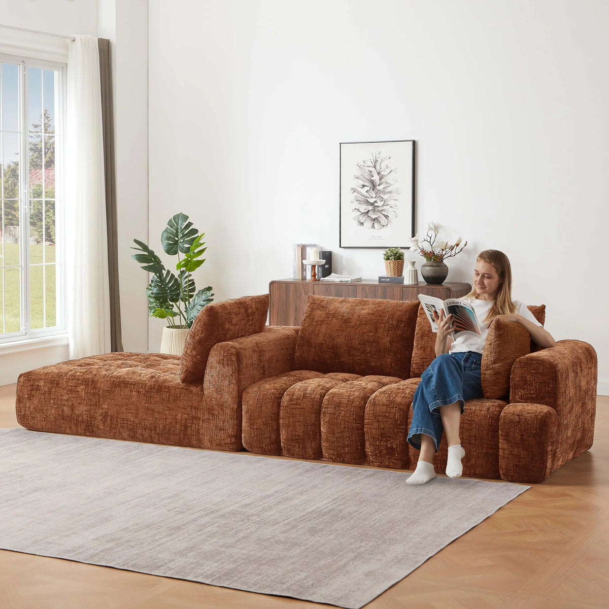 Lovableguy L-Shape Oversized Sectional Sofa,Chenille Modular Cloud Couch Sectional with Right Chaise Lounge,No Assembly,Upholstered Floor Sofa for Living Room Bedroom,khaki