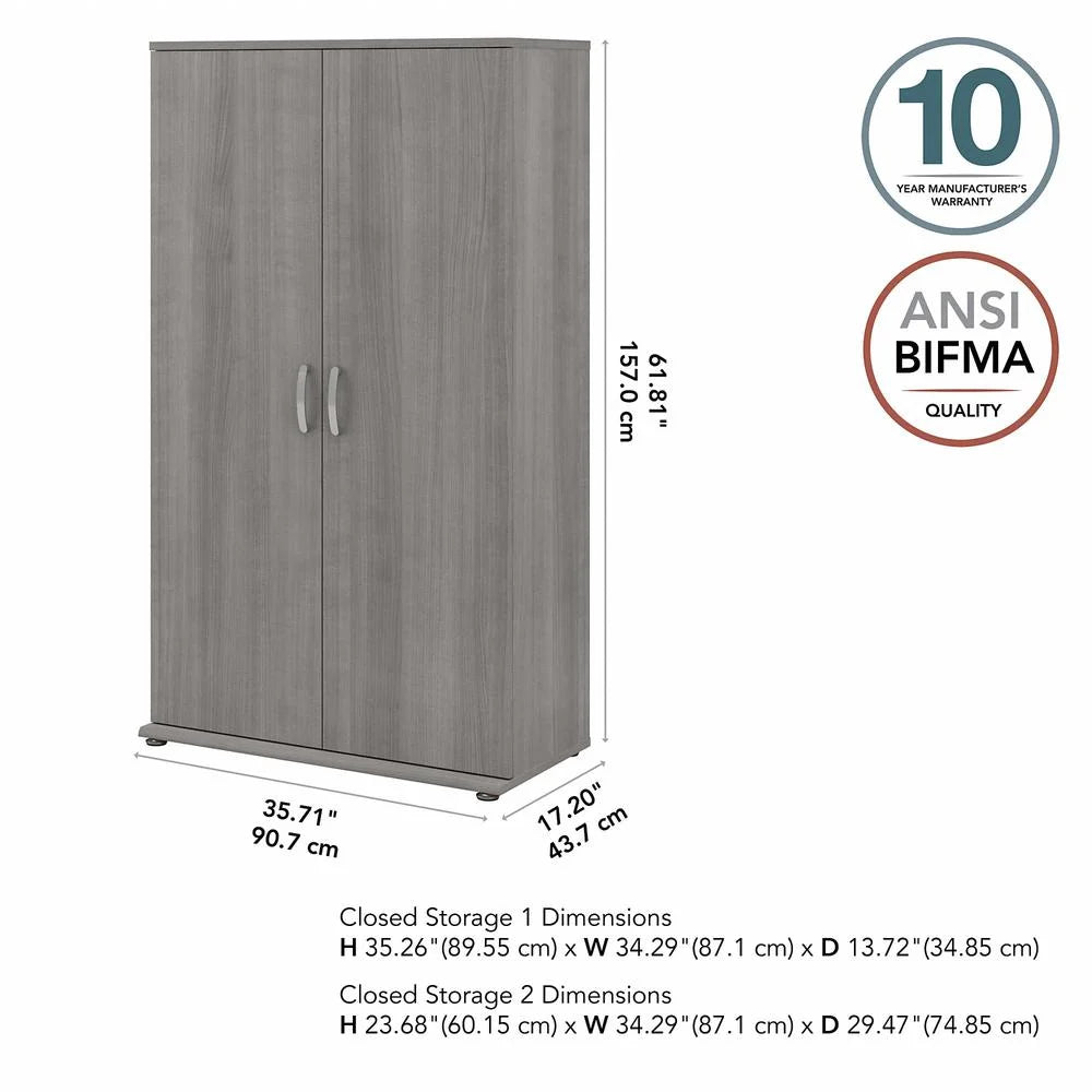 Bush Business Furniture Universal Tall Garage Storage Cabinet with Doors and Shelves - Platinum Gray