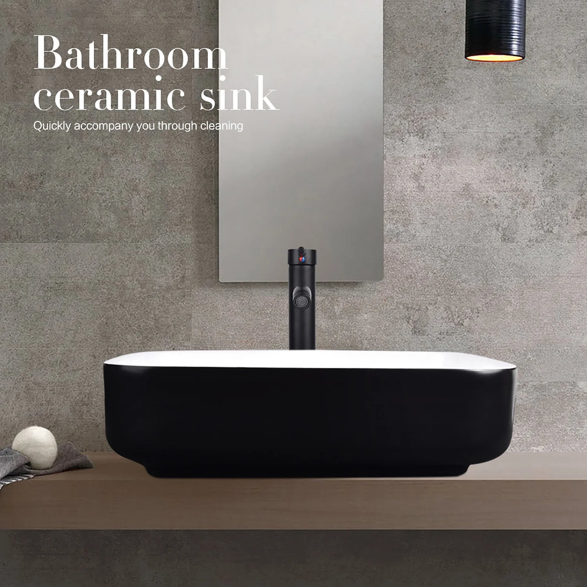 FULLWATT Bathroom Ceramic Sink Vanity Vessel Basin Porcelain Faucet Drain Combo Rectangle,White