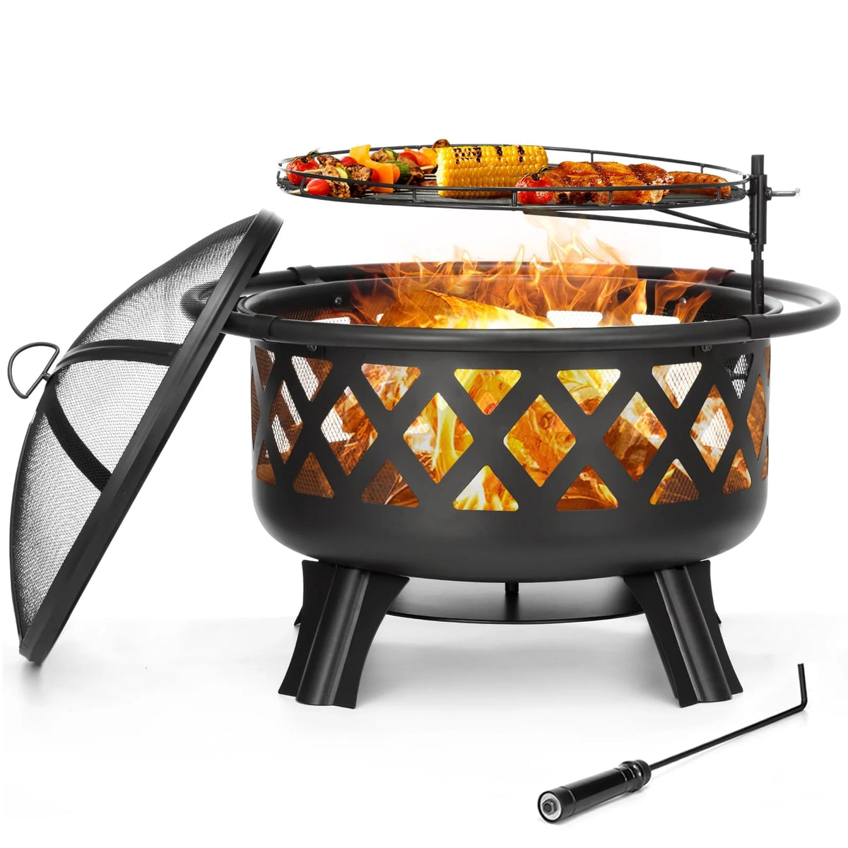 Singlyfire 30 inch Fire Pits for Outside with Grill Outdoor Fire Pits Wood Bowl 2 in 1 BBQ Firepit