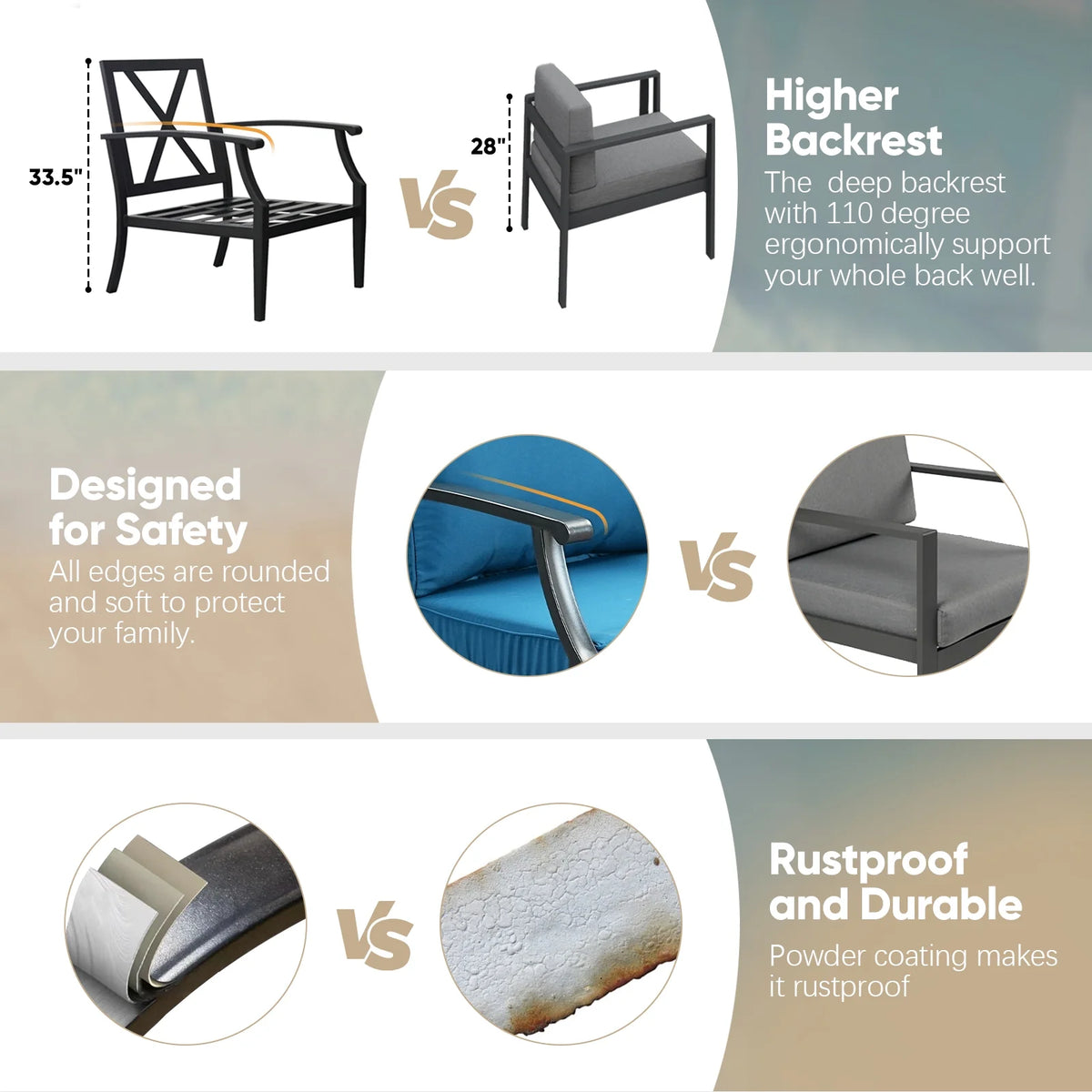 JOYURE 4 pieces Patio Furniture Set w/loveseat,Coffe Table,Outdoor Conversation Metal Sofa with High Back and Thick Cushion,for Backyard,Garden,Beige