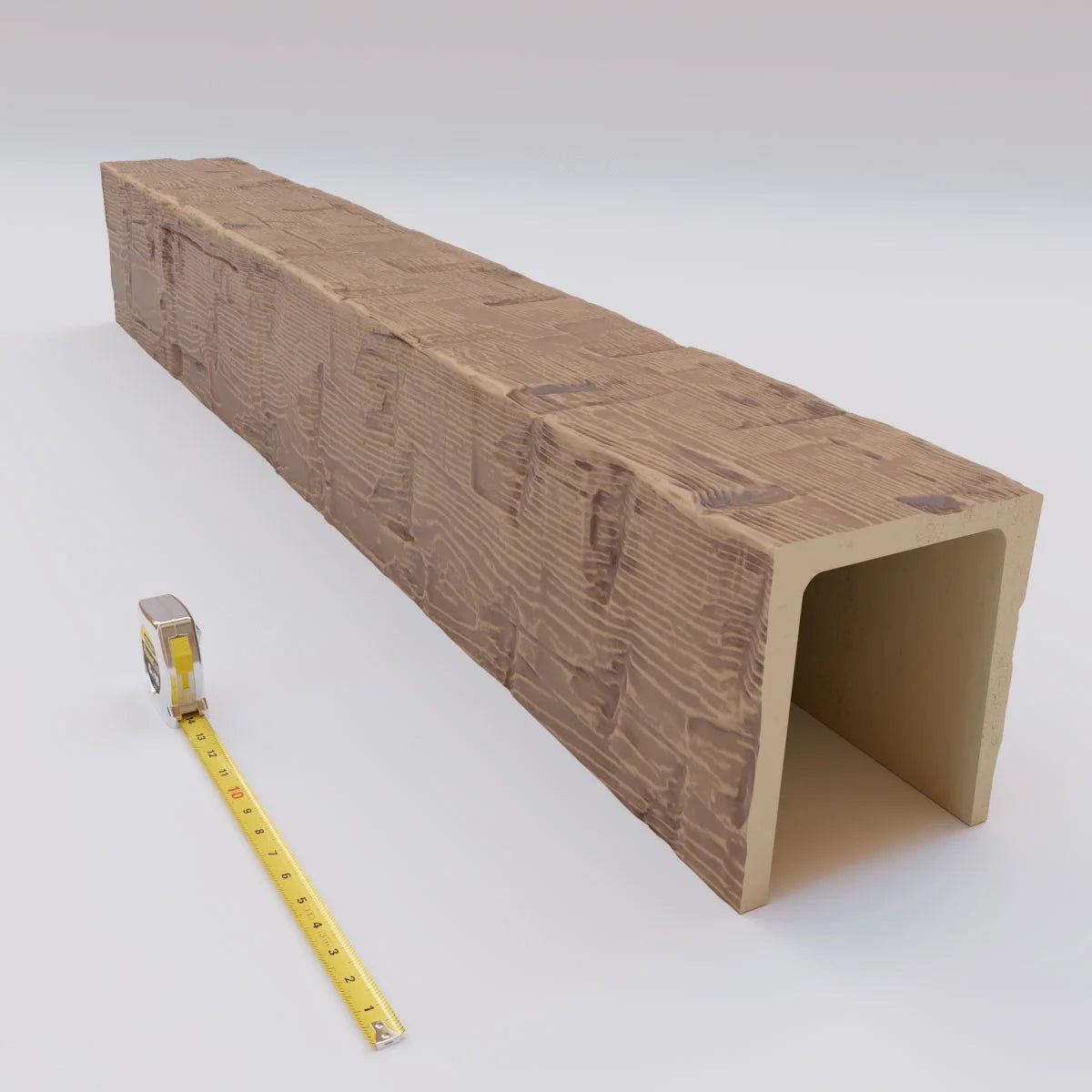 Ekena Millwork 3 1/2"W x 3 1/2"H x 120"L 3-Sided (U-Beam) Reclaimed Axed Cut HeritageTimber Faux Wood Ceiling Beam, Kona Brown