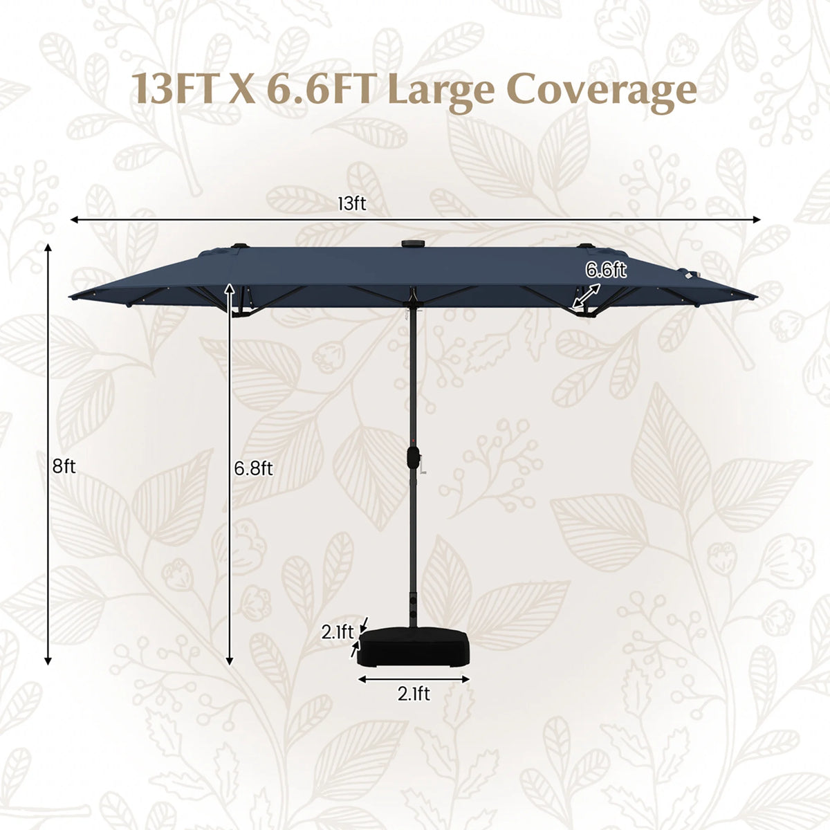 Costway 13ft Beige Rectangle Double-sided Patio Umbrella, Crank Lift
