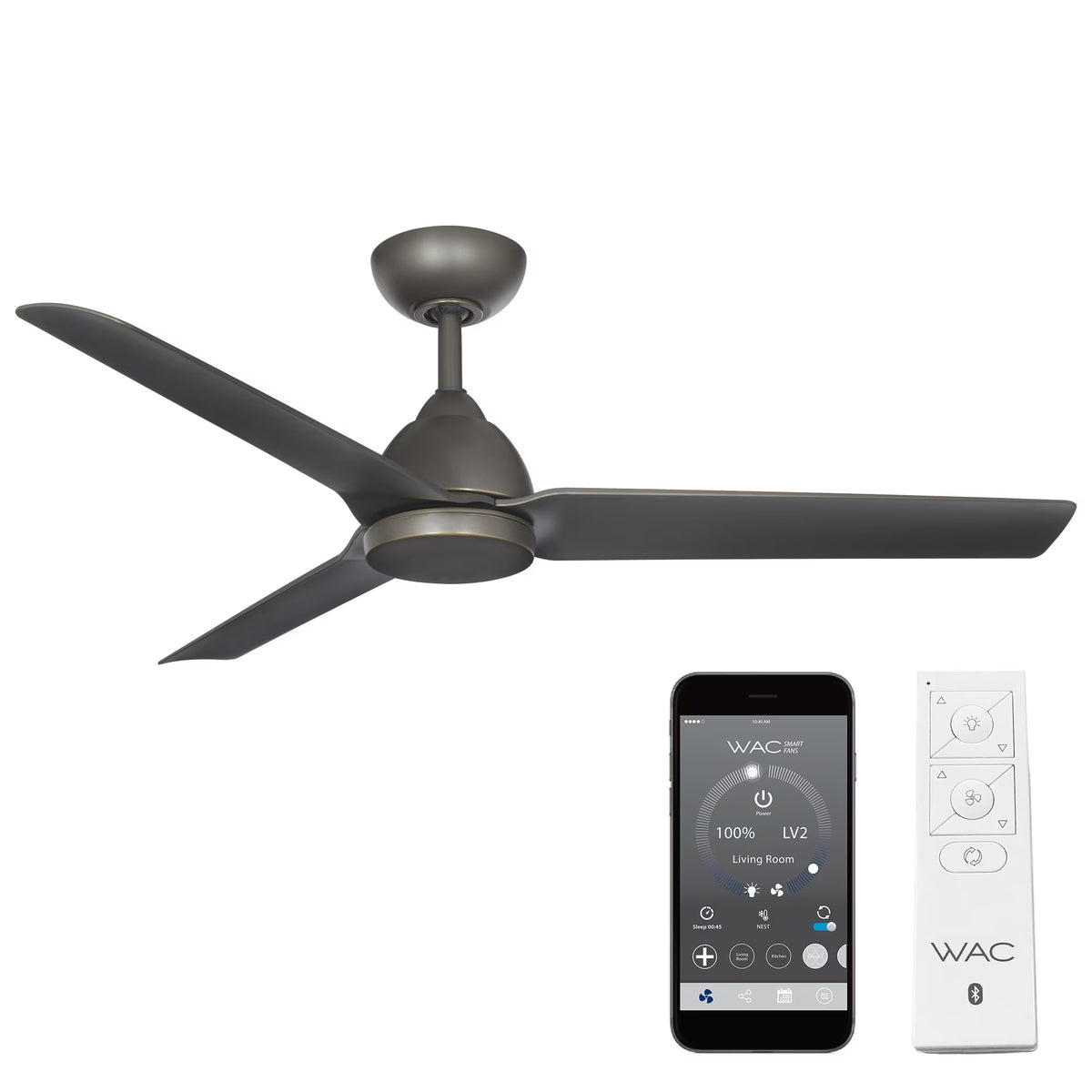 WAC Mocha 54" Brushed Aluminum Smart Ceiling Fan with Remote Control