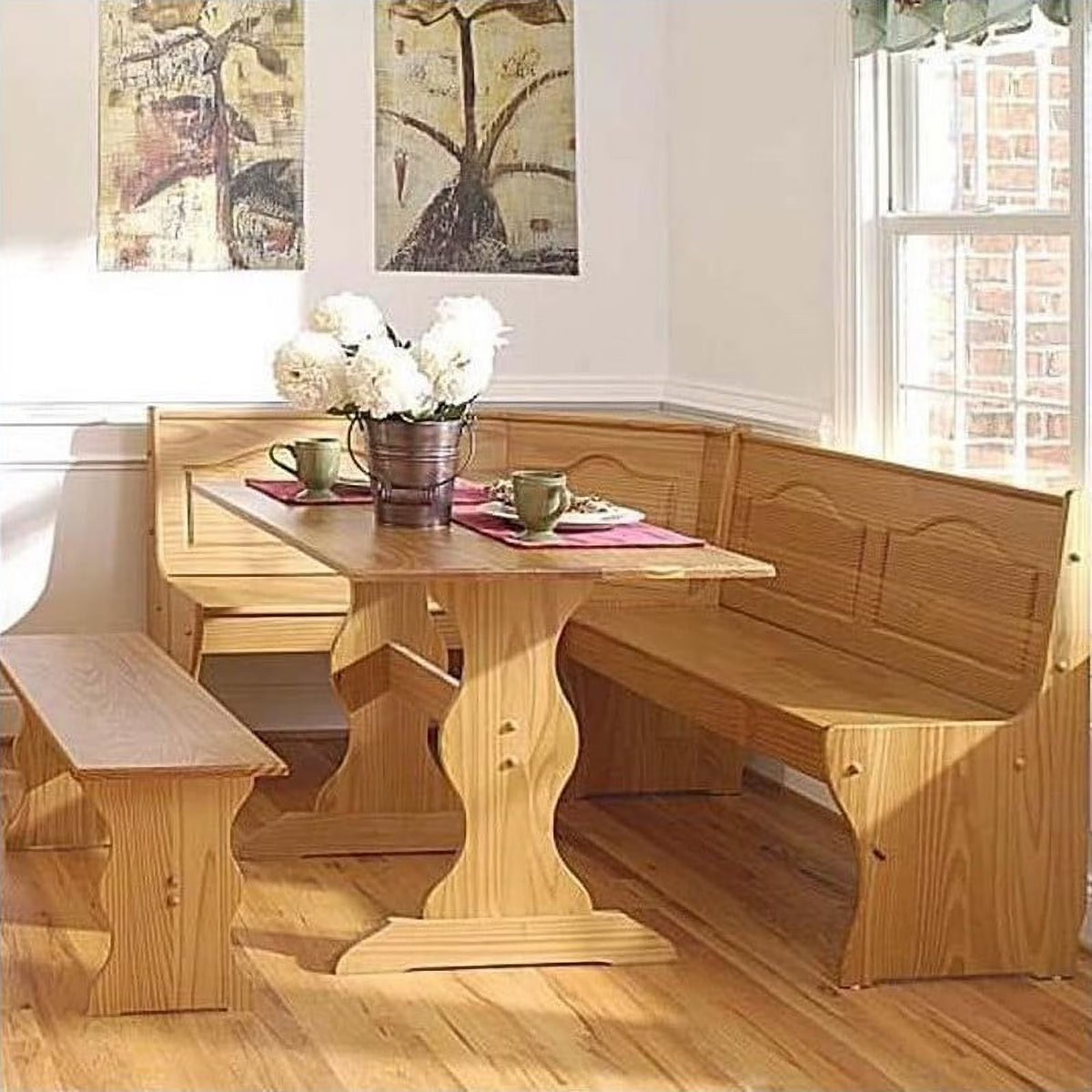 Linon Chelsea Wood Dining Nook Corner Unit in Natural