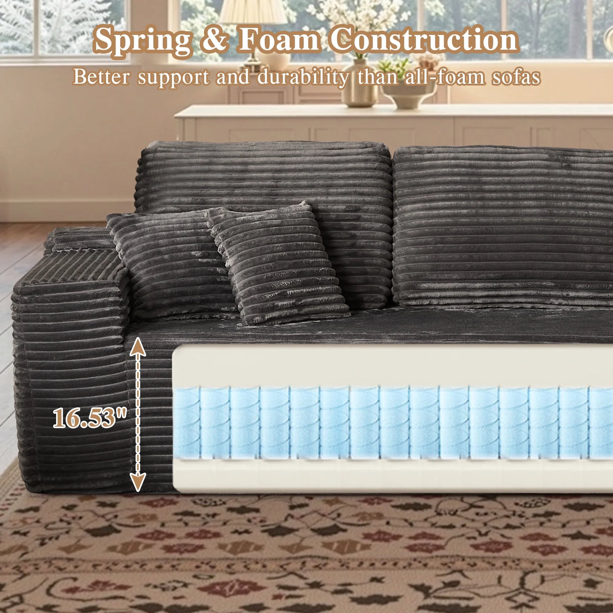 Ovios 106" L-Shaped Sectional Sofa Modern Modular Cloud Couch with Deep Seating Upholstered Sofa for Living Room Bedroom, No Assembly Required, Black(Corduroy)