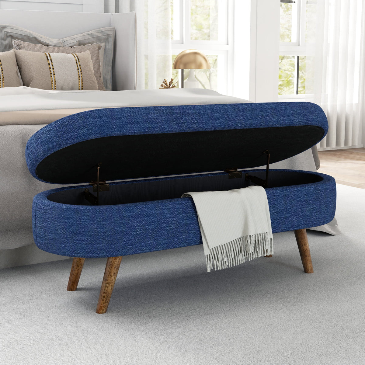 Furniliving Modern Upholstered Button Tufted Storage Ottoman Entryway Bench, Ivory