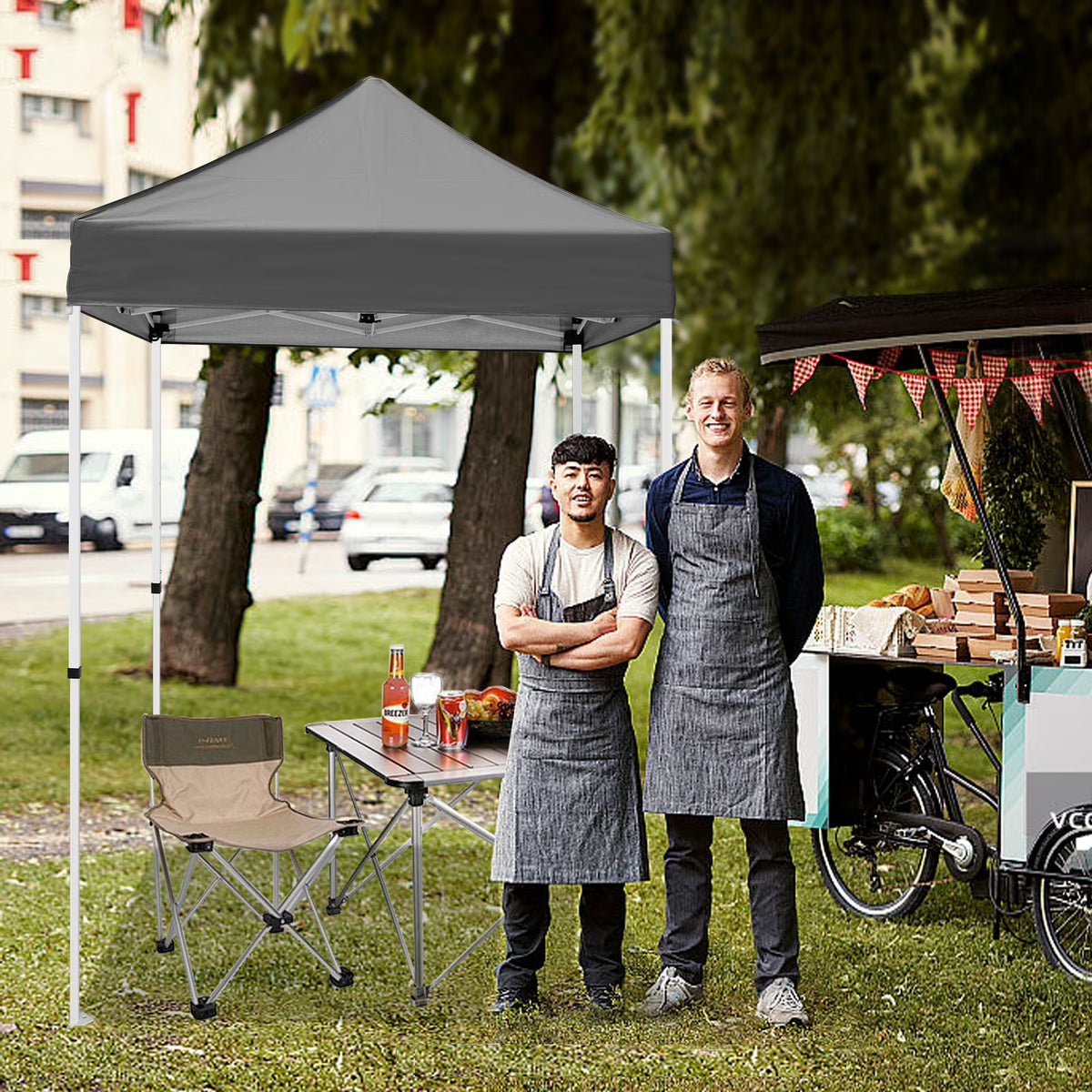INTER HUT 5x5 Outdoor Pop up Canopy Gazebo, Instant Easy Set up Outdoor Canopy Commercial Fair Shelter, Beige
