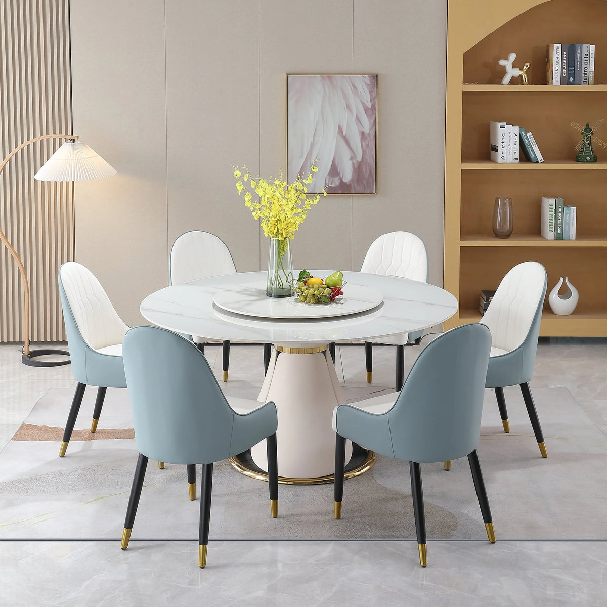 Leavader Set of 2 Modern PU Leather Finish White and Green Dining Chairs for Dining Room