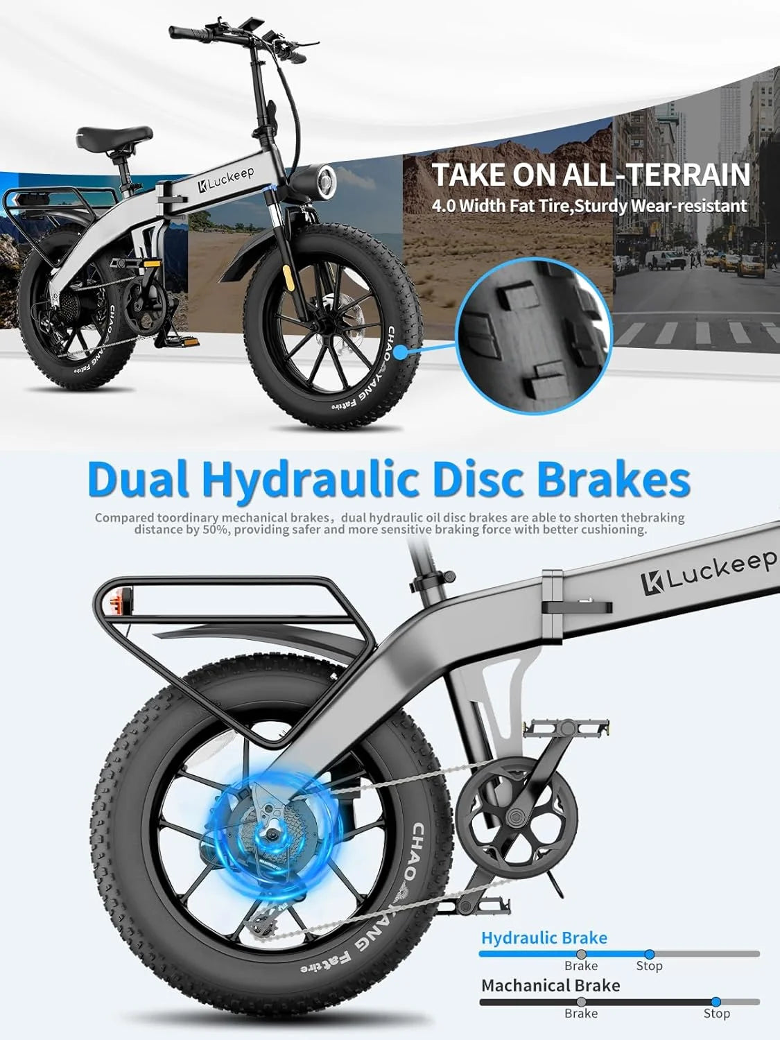 Luckeep X1 Lite Foldable Electric Bike for Adults 1500W Peak Motor,720WH Removable Battery,28MPH 60 Miles Long Range,20"*4" Fat Tire All-Terrain E-bike with Front Suspension,Mountain Electric Bicycle