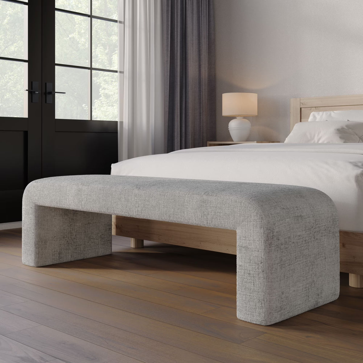 Jofran Sophia Modern Luxury Curved Upholstered Jacquard Bench - Small